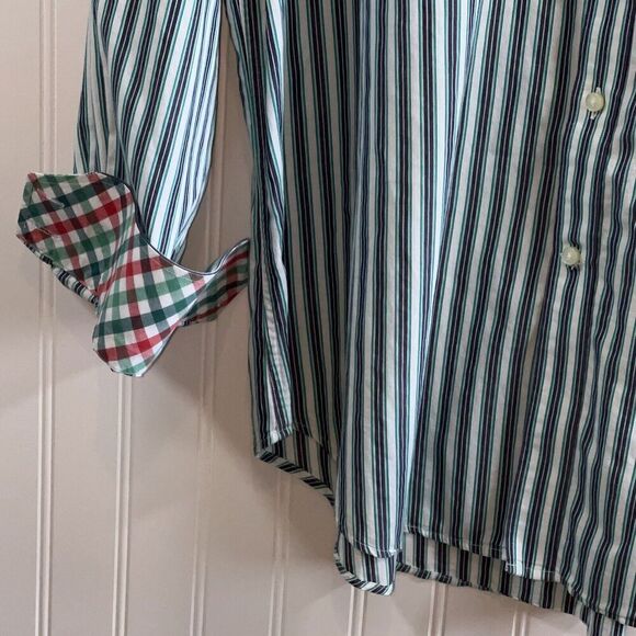Jack Stone Button Down Shirt Men XLarge White And Green DressShirt Contrast Cuff - Picture 4 of 10